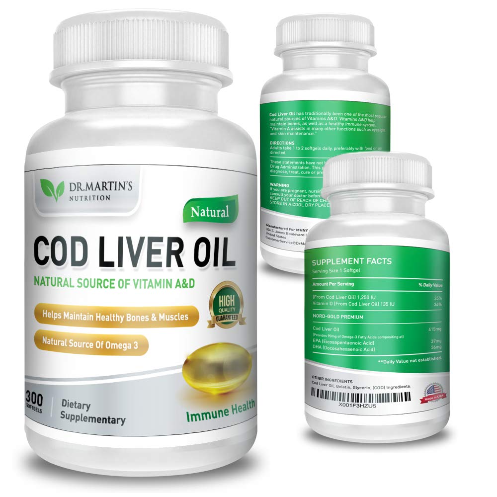 COD Liver Oil | 300 Softgels | Natural Source of Omega 3 Fatty Acids | Triple Strength | Best Immune Health, Healthy Bones & Muscle Dietary Supplement | DR. MARTIN'S NUTRITION buy australia supplements