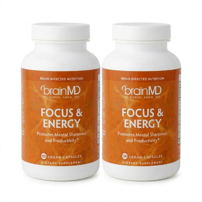 BRAINMD Dr Amen Focus & Energy - 120 Capsules - Mental Endurance Booster, Promotes Concentration & Attention - Caffeine Free, Gluten Free - 30 Servings