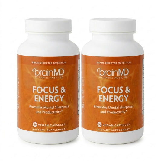 BRAINMD Dr Amen Focus & Energy - 120 Capsules - Mental Endurance Booster, Promotes Concentration & Attention - Caffeine Free, Gluten Free - 30 Servings