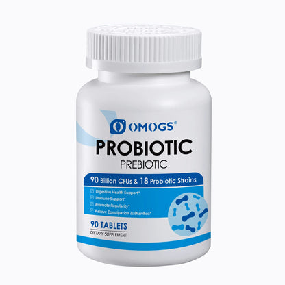 OMOGS Probiotics 90 Billion CFUs 18 Strains, with 3 Organic Prebiotics & Vitamin C, Nutritional Supplement for Women, Men & Kids, Support Metabolism OMOGS