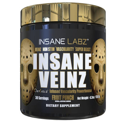 Insane Labz Psychotic Gold and Insane Veinz Gold Pre Workout Nitric Oxide Booster Stack, Increase Muscle Mass, Vascularity, Strength, Energy, Focus, Fruit Punch