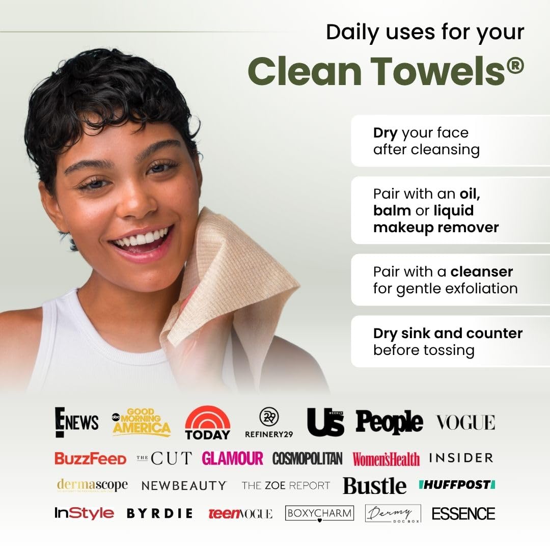 Clean Skin Club Bamboo Viscose Clean Towels® XL 100% USDA Biobased Face Towel, Disposable Face Towelette, Makeup Remover Dry Wipes, Ultra Soft, 50 Ct, 1 Pack CLEAN SKIN CLUB