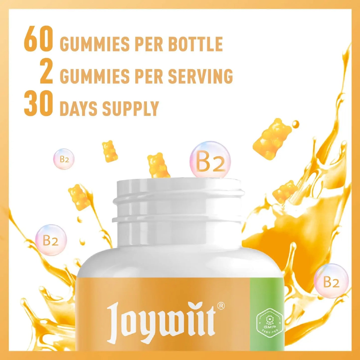 Joywiit Vitamin B2 Gummies | Riboflavin 400mg | B2 Vitamin 400mg Chewable for Adults and Kids, Migraine Relief & Energy and Nervous System Support Joywiit