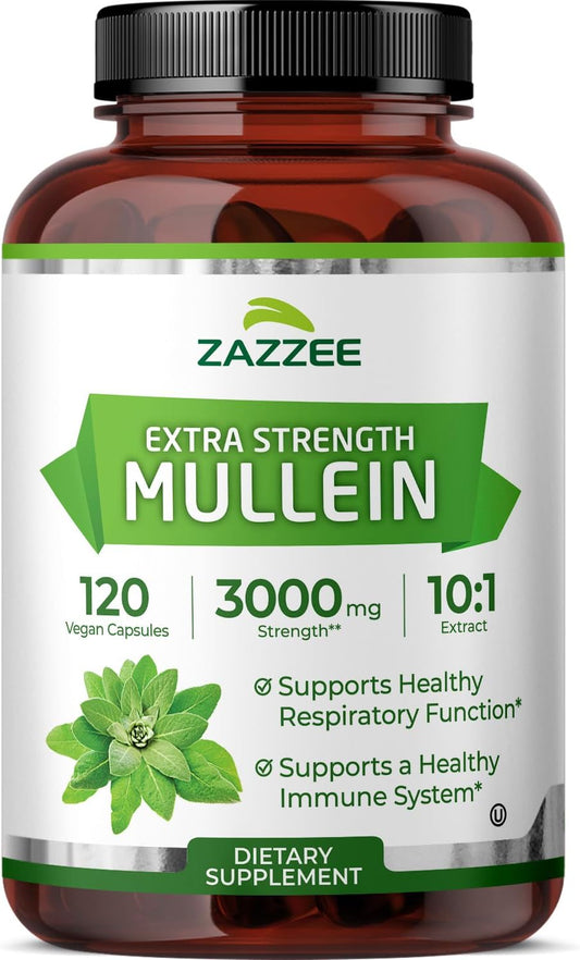 Zazzee Extra Strength Mullein Leaf 10:1 Extract, 120 Vegan Capsules | 4 Month Supply, Respiratory & Lung Support, Certified Kosher, 100% Pure Leaf Powder, Verbascum Thapsus, Non-GMO, Made in USA Gsupps Australia
