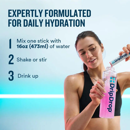 DripDrop Zero Sugar Plus - Sugar Free Hydration Packets - Single Serve Electrolytes Powder Drink Mix - Strawberry Kiwi, Peach, Cherry Limeade, Wild Berry DripDrop