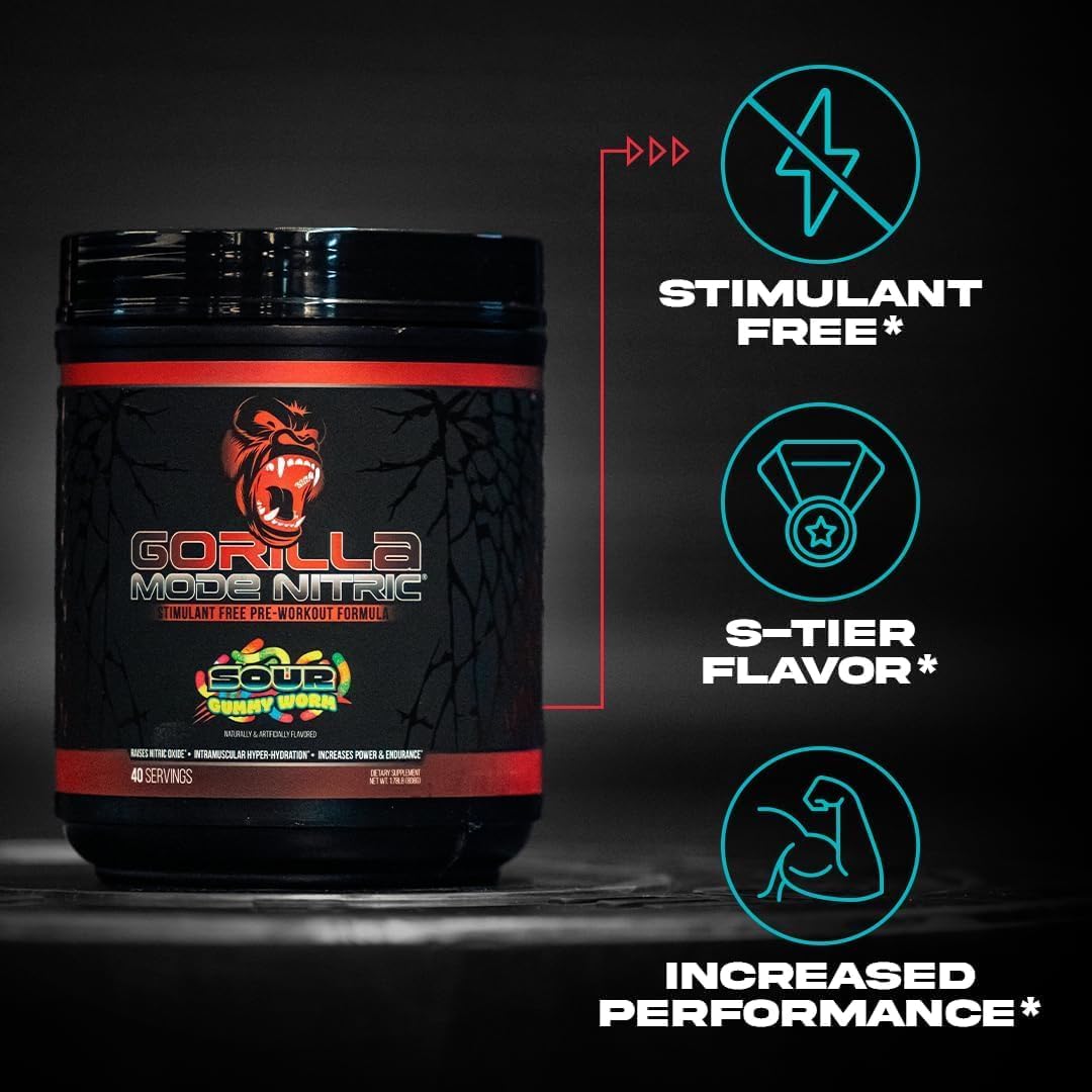 Gorilla Mode Pre Workout & Gorilla Mode Nitric Upgraded Stimulant - Best Tasting & Most Effective Stimulant Free Pre-Workout | Massive Pump | Laser Focus Energy Power (Orange Rush)