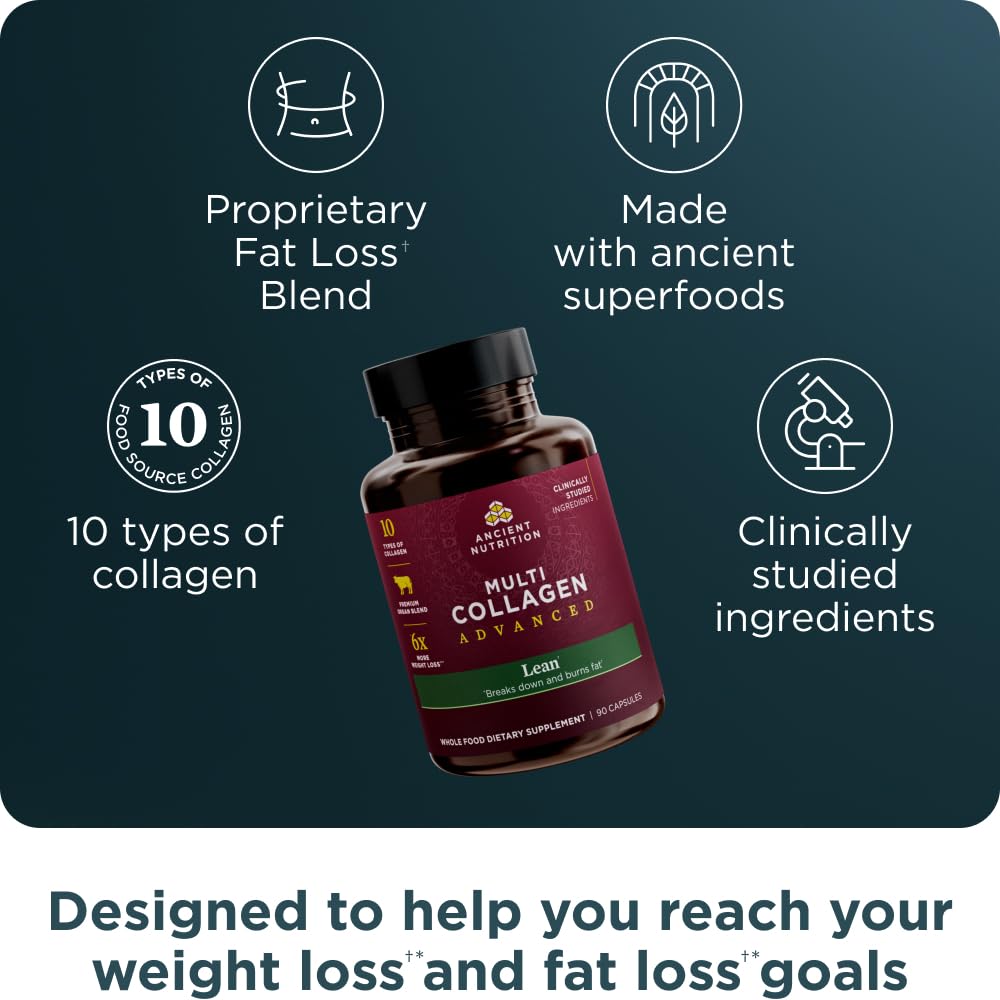 Ancient Nutrition Multi Collagen Advanced Lean with Probiotics, Hydrolyzed Collagen Peptides Supports Healthy