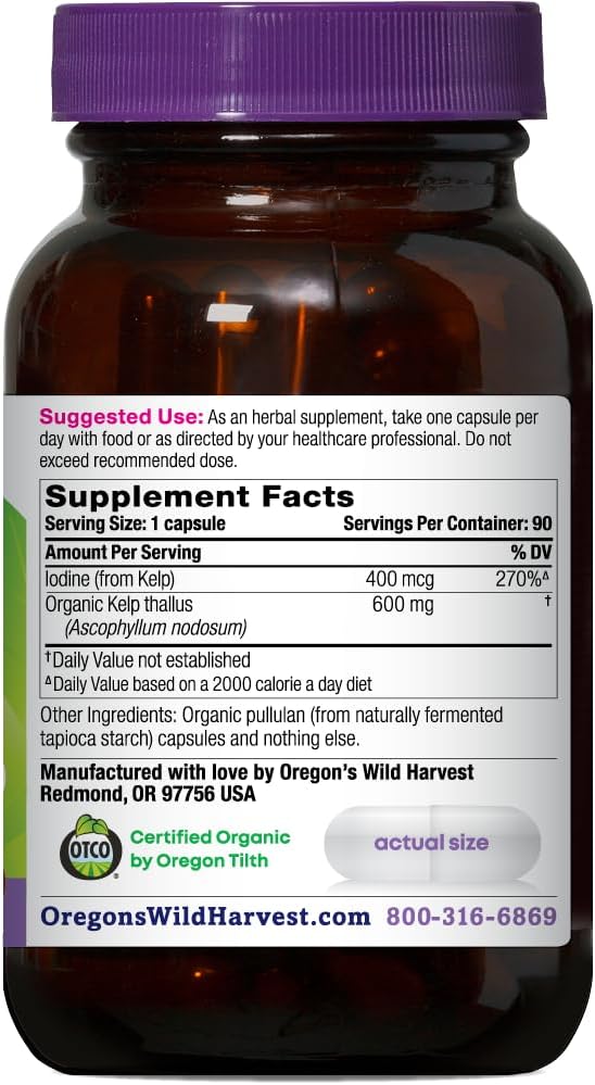 Oregon's Wild Harvest Kelp Organic Supplement | Natural Source of Iodine | Vegan Capsules, 90 Count Gsupps Australia