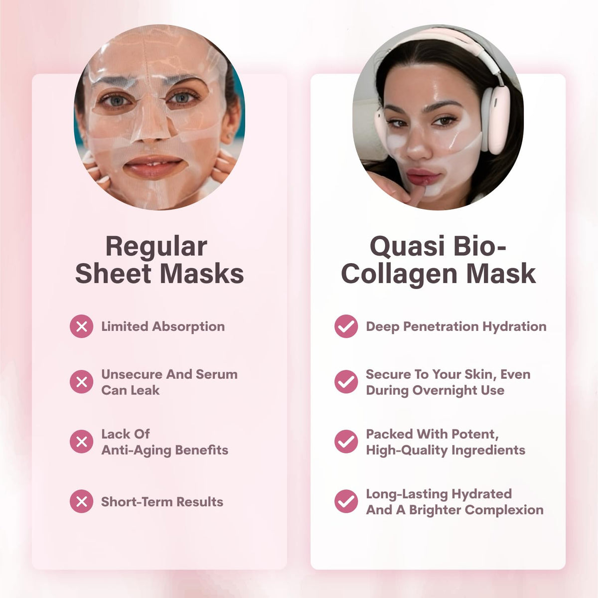 Quasi Bio-Collagen Face Mask Overnight – Hydrating Korean Sheet Mask – Niacinamide & Low Molecular Collagen – Firming & Smoothing Skincare for All Skin Types – 4 Masks Quasi