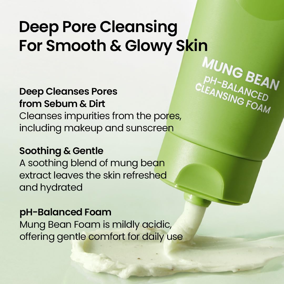 beplain Mung Bean pH-Balanced Cleansing Foam for Sensitive Skin, 5.4 fl oz beplain