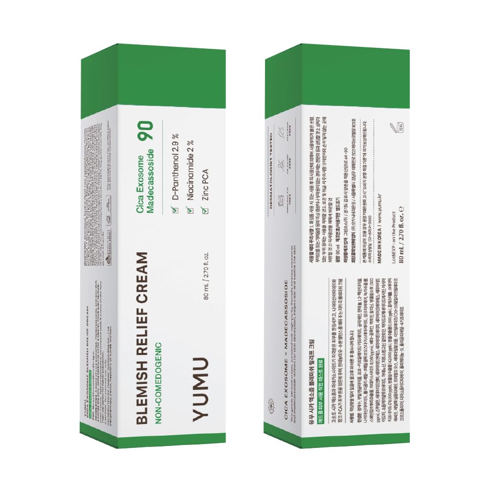 YUMU Cica Exosome Zinc Blemish Relief Cream, Face Moisturizer for Sensitive, Acne-Prone Skin, Lightweight, Breakouts, Barrier Repair, Hydration, Soothing, Oil-Free, Korean Skincare (80 ml/2.70 fl.oz.) YUMU