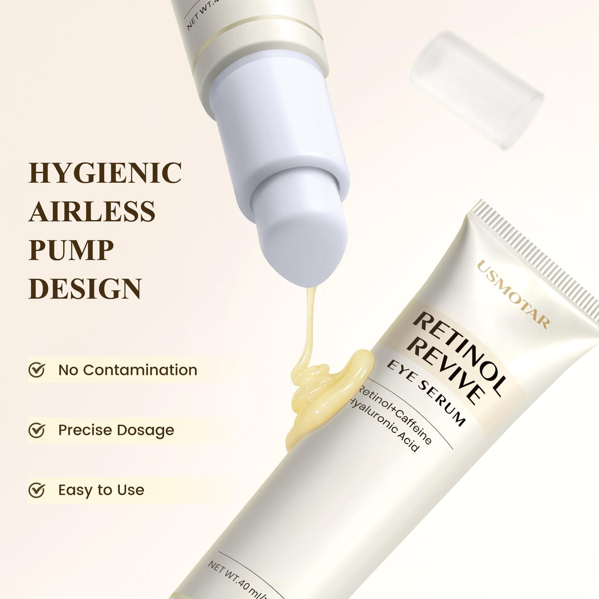USMOTAR Retinol & Caffeine Eye Serum - Dark Circles Relief & Depuffing Treatment, Hyaluronic Acid + Collagen, Gentle Under Eye Cream for Sensitive Skin, Hydrates & Smooths Fine Lines 40ml, 1.35 fl.oz USMOTAR