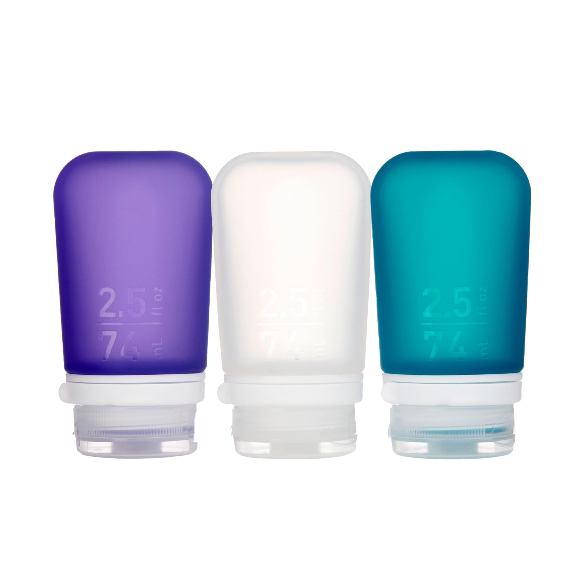 humangear GoToob+ 3-Pack, Large (3.4 fl oz), Clear/Purple/Teal | Refillable & Leak-Proof Silicone Travel Size Bottles with Locking Cap for Toiletries, Camping & TSA Carry-On Gsupps Australia