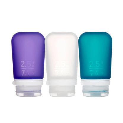 humangear GoToob+ 3-Pack, Large (3.4 fl oz), Clear/Purple/Teal | Refillable & Leak-Proof Silicone Travel Size Bottles with Locking Cap for Toiletries, Camping & TSA Carry-On Gsupps Australia