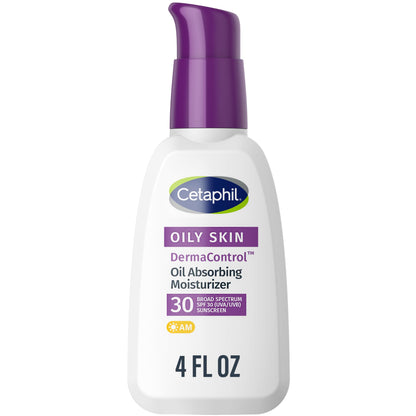 Cetaphil DermaControl Oil Absorbing Moisturizer with SPF 30, For Sensitive, Oily Skin, 4 Fl oz, Absorbs Oil Cetaphil