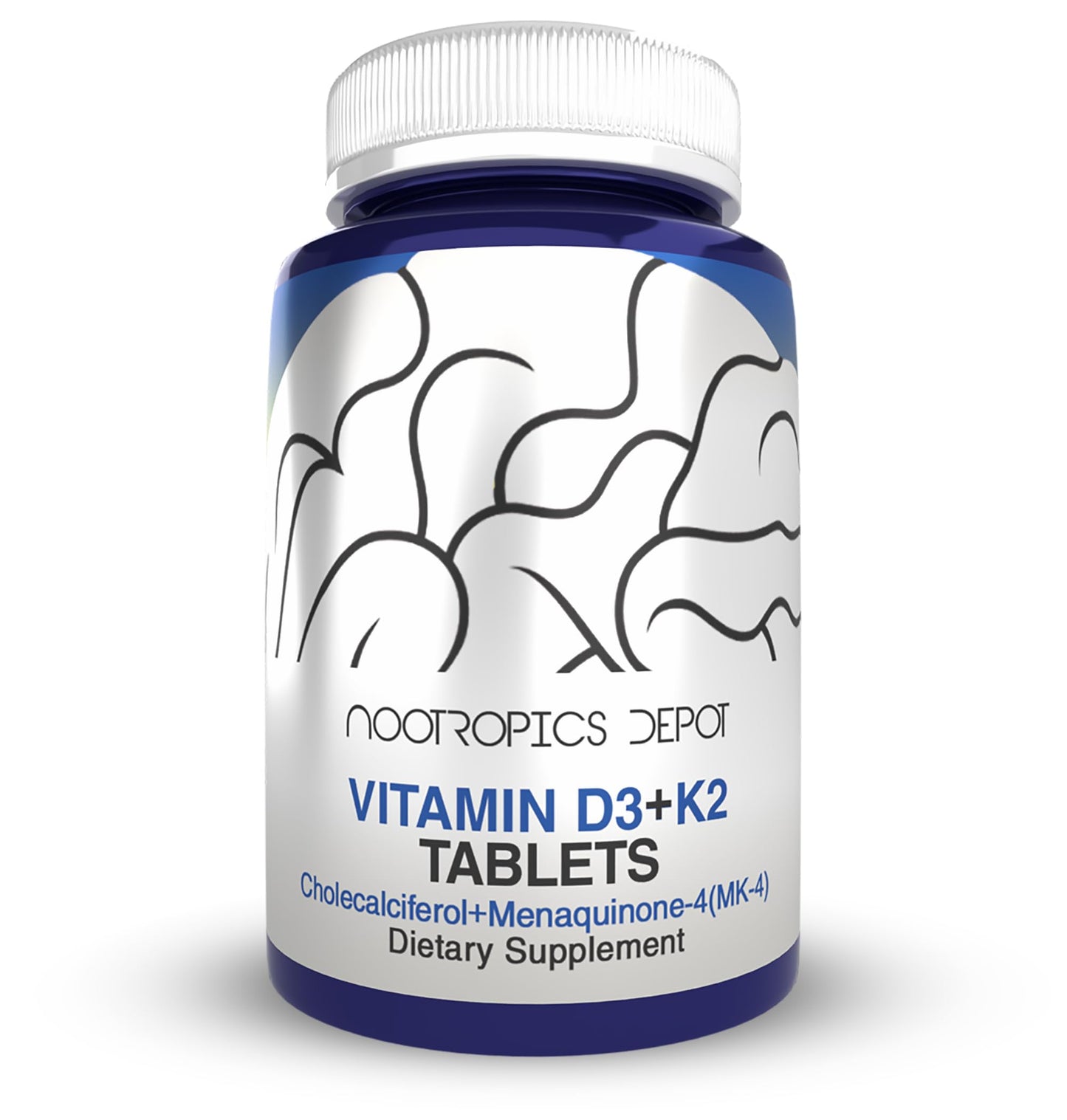 Nootropics Depot Vitamin D3 + K2 with Vitamin C Tablets | 60 Count | Cholecalciferol + Menaquinone-4 (MK-4) | Mood, & Bone Health | Healthy Calcium Absorption