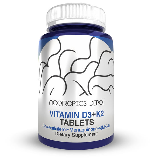 Nootropics Depot Vitamin D3 + K2 with Vitamin C Tablets | 60 Count | Cholecalciferol + Menaquinone-4 (MK-4) | Mood, & Bone Health | Healthy Calcium Absorption