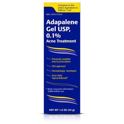 TARO Adapalene 0.1% USP Gel, Paraben Free, Retinoid Acne-Prone Facial Treatment for Sensitive Skin, Prescription Strength (1.6 Oz) TARO