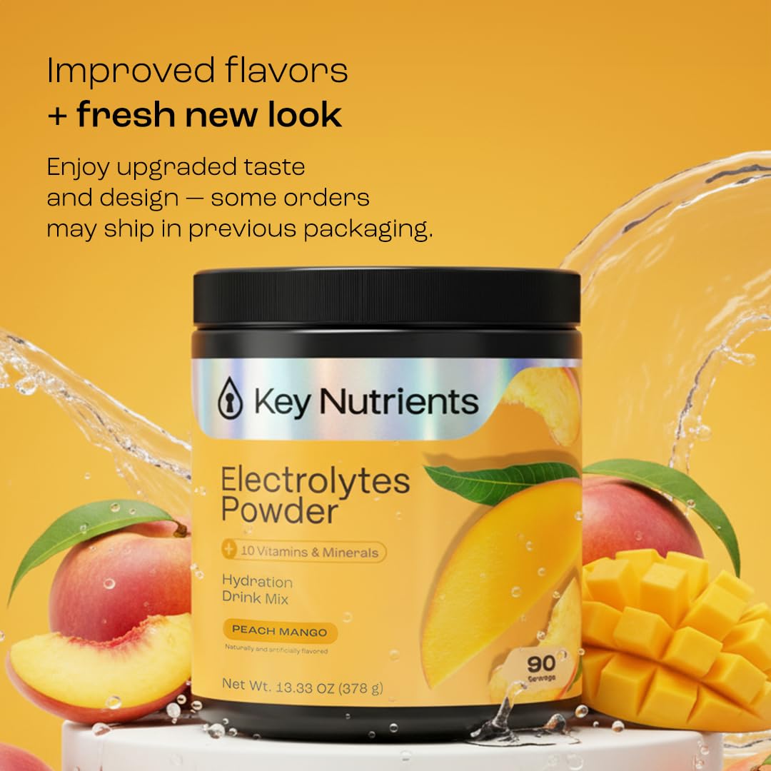 KEY NUTRIENTS Multivitamin Electrolytes Powder No Sugar - Tropical Peach Mango Electrolyte Powder - Endurance & Energy Supplement - Hydration Powder KEY NUTRIENTS