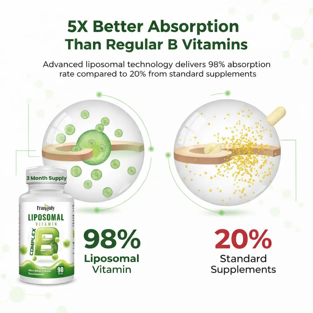 Liposomal B Complex for High Absorption Methylated B12,L-Methyfolate(5-MTHF ),Full Active B Vitamins with Choline Inositol-Energy, Metabolism,Brain & Heart Support Franguly