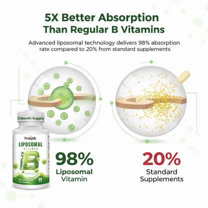 Liposomal B Complex for High Absorption Methylated B12,L-Methyfolate(5-MTHF ),Full Active B Vitamins with Choline Inositol-Energy, Metabolism,Brain & Heart Support Franguly