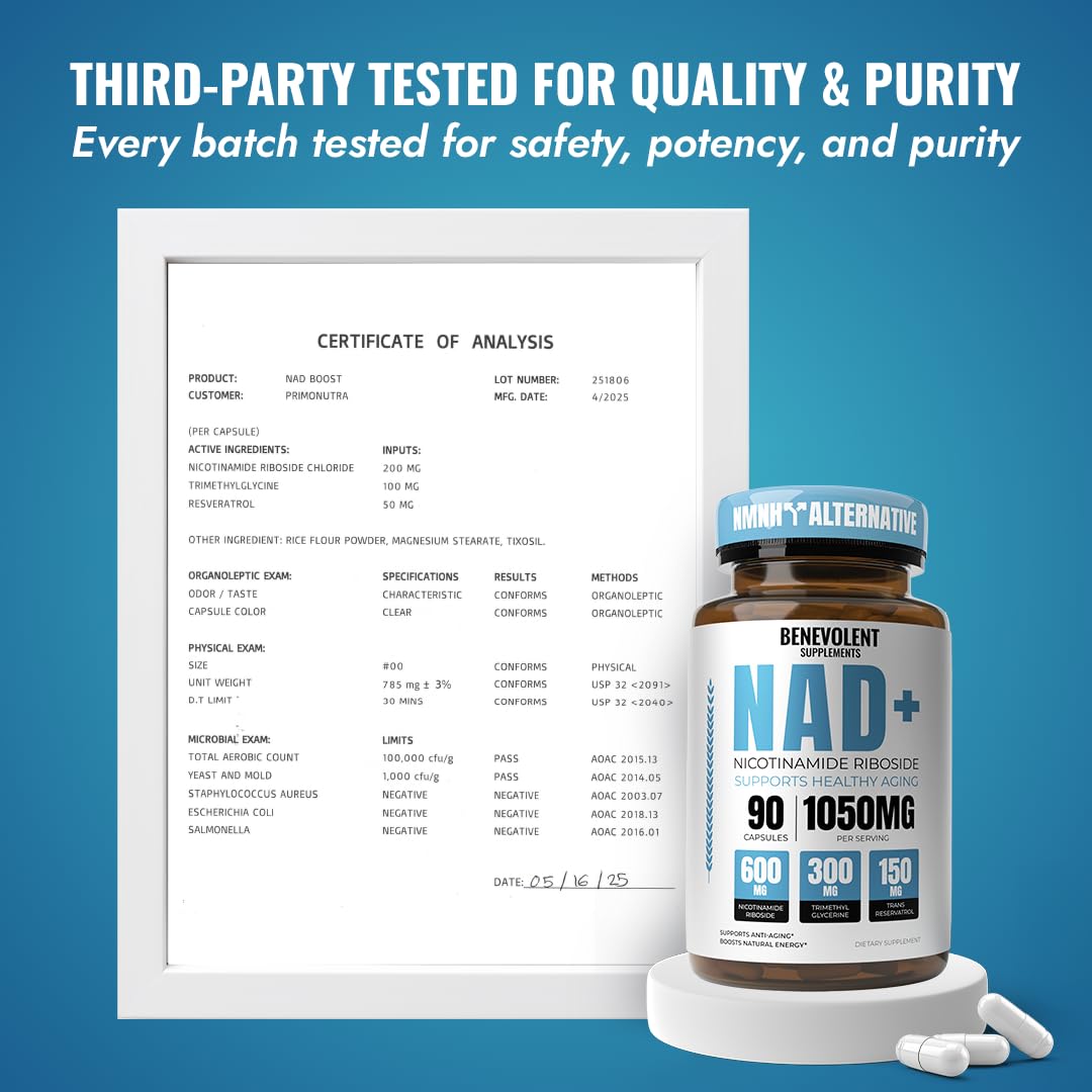 Benevolent NAD+ Supplement 1050mg, Max Absorption 3in1 NAD Supplements for Women & Men with Nicotinamide Riboside, Trans-Resveratrol & TMG, NAD Plus for Cellular Energy, Brain Support & Aging, 90 Caps Benevolent Nourishment buy australia supplements
