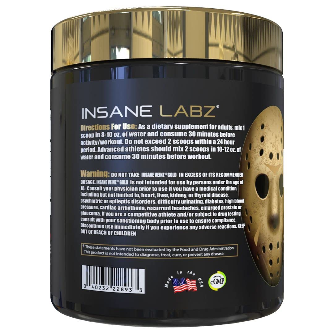 Insane Labz Psychotic Gold and Insane Veinz Gold Pre Workout Nitric Oxide Booster Stack, Increase Muscle Mass, Vascularity, Strength, Energy, Focus, Fruit Punch