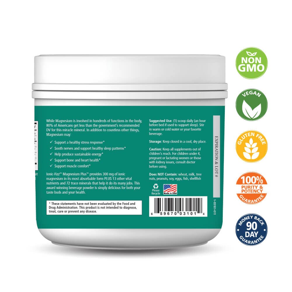 Pure Essence Labs Ionic Fizz Magnesium Plus, Anti-Stress Supplement Drink Powder, Gluten Free and Non-GMO Magnesium Powder PURE ESSENCE LABS