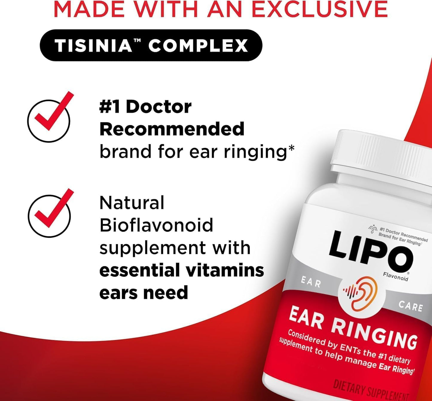 Lipo-Flavonoid Ear Ringing - Doctor-Recommended for Ringing Ears - Clinically Proven Lemon Bioflavonoid Complex with Vitamins C, B1, B2, B6, B12 Lipo-Flavonoid