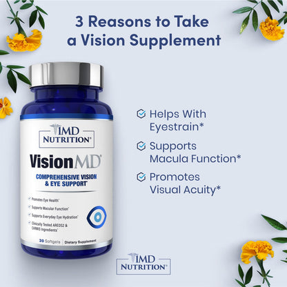 1MD Nutrition VisionMD Eye Vitamin CARMIS - Eye Supplement for Adults - with OptiLut Lutein & Zeaxanthin - Supports Vision Health Care, Everyday Eye Strain 1MD Nutrition