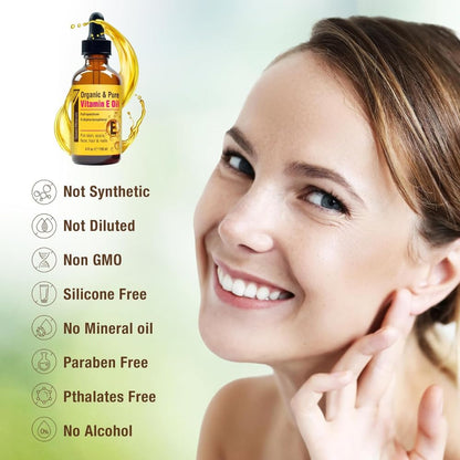 Seven Minerals Ultra Pure Vitamin E Oil - Full-Spectrum D-Alpha Tocopherol, 1 Fl Oz - 100% Organic Vitamin E Oil for Skin, Face, Hair, and Scars - Naturally Occurring = Not Synthetic Seven Minerals