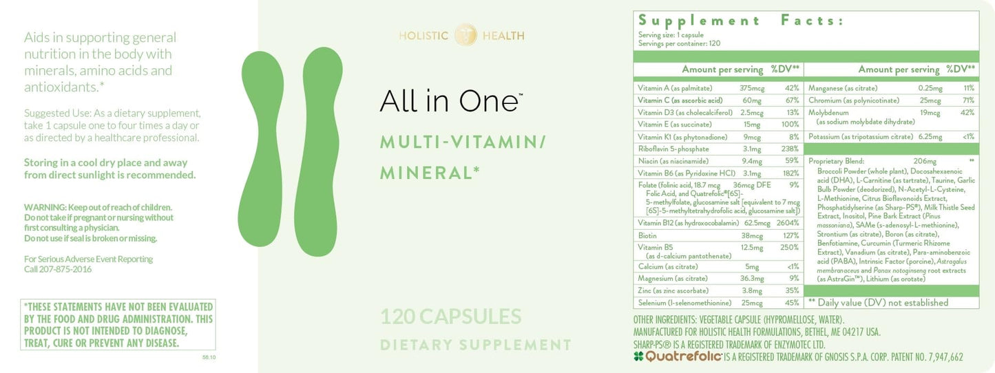 Holistic Health All in ONE Multi Vitamin and Mineral for Antioxidant Boost, Multi Minerals Supplement for Supporting Methylation Holistic Health