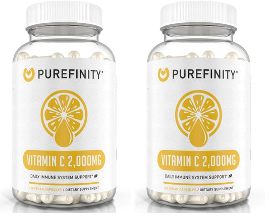 PUREFINITY Vitamin C 2000mg Capsules – Double Strength, High Absorption Supplement, Powerful Antioxidant Properties, 120 Capsules (1 Month Supply)