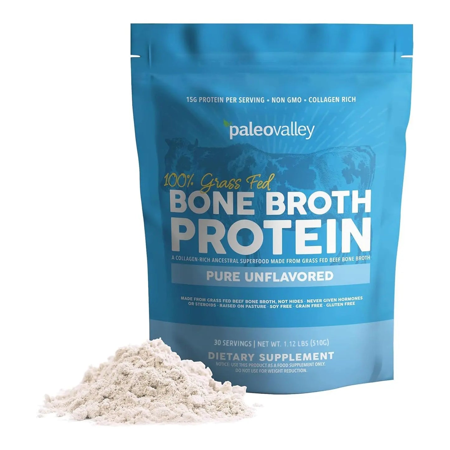 Paleovalley 100% Grass Fed Beef Bone Broth Protein Powder - Rich in Collagen Peptides for Hair, Skin, Gut Health, Bone and Joint Support Paleovalley