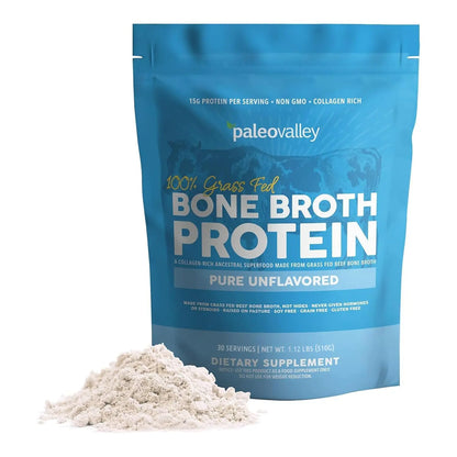 Paleovalley 100% Grass Fed Beef Bone Broth Protein Powder - Rich in Collagen Peptides for Hair, Skin, Gut Health, Bone and Joint Support Paleovalley