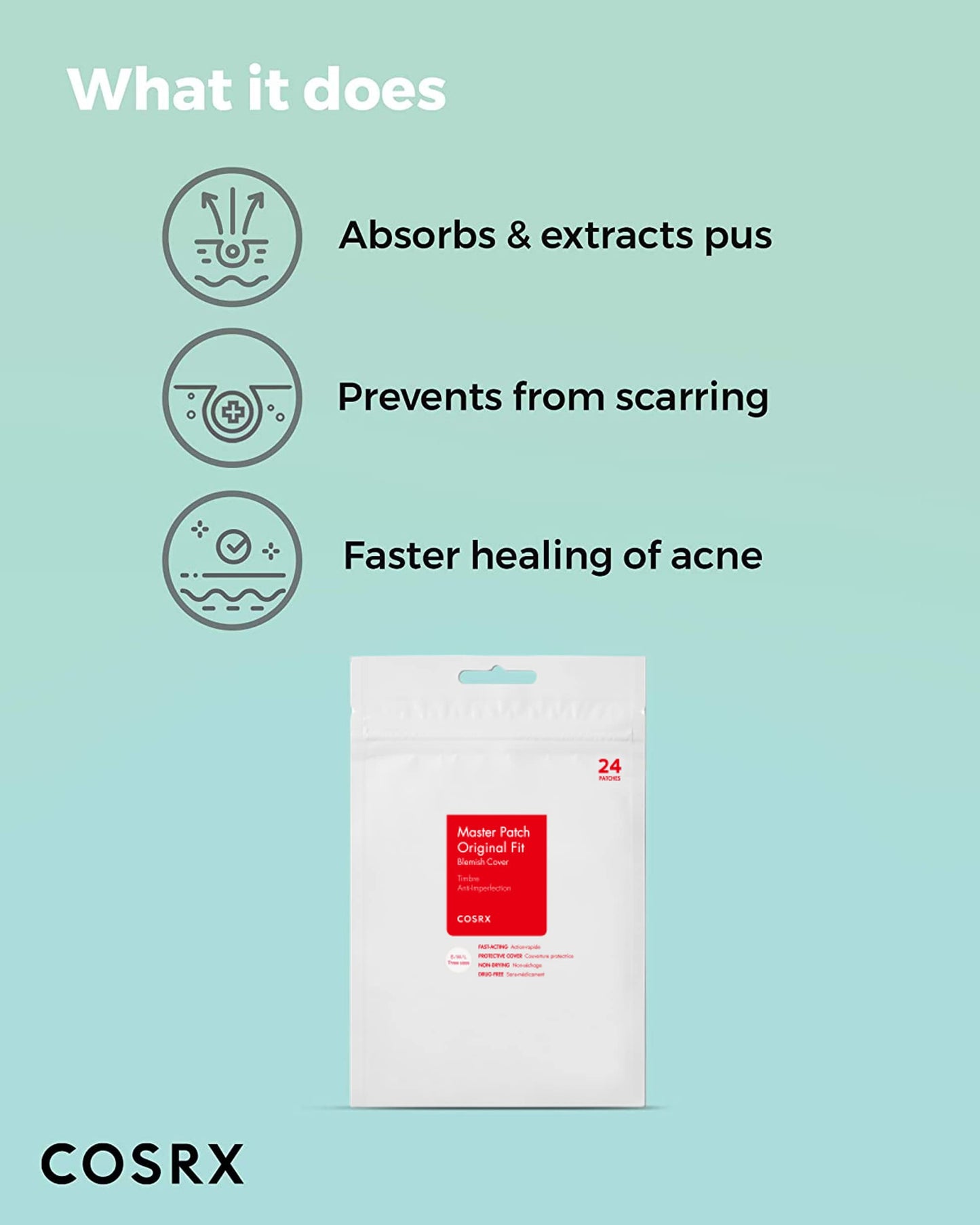 COSRX Acne Pimple Patch (96) Absorbing Hydrocolloid Original 3 Size Patches for Blemishes and Zits Cover COSRX