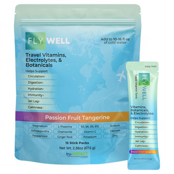 FlyWell Travel Vitamin Tonic for Flight, Jet Lag, Hydration, Circulation, Digestion & Immune Support, Promotes Calmness, Electrolyte Powder, Travel Essentials, FlyWell buy australia supplements