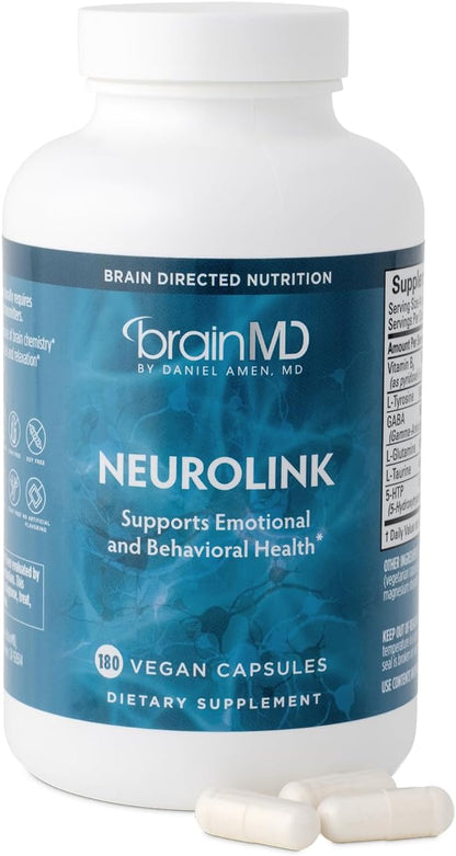 BRAINMD Dr Amen NeuroLink - 180 Capsules - Promotes Optimal Brain Function, Focus & Concentration - Gluten Free - 45 Servings