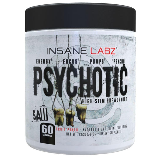 Insane Labz Psychotic Saw, High Stim Pre Workout Powder with OxyGold™ and AMPiberry®,Extreme Lasting Energy with Teacrine®,Focus with CognitIQ® and Endurance (30 Servings, Watermelon)