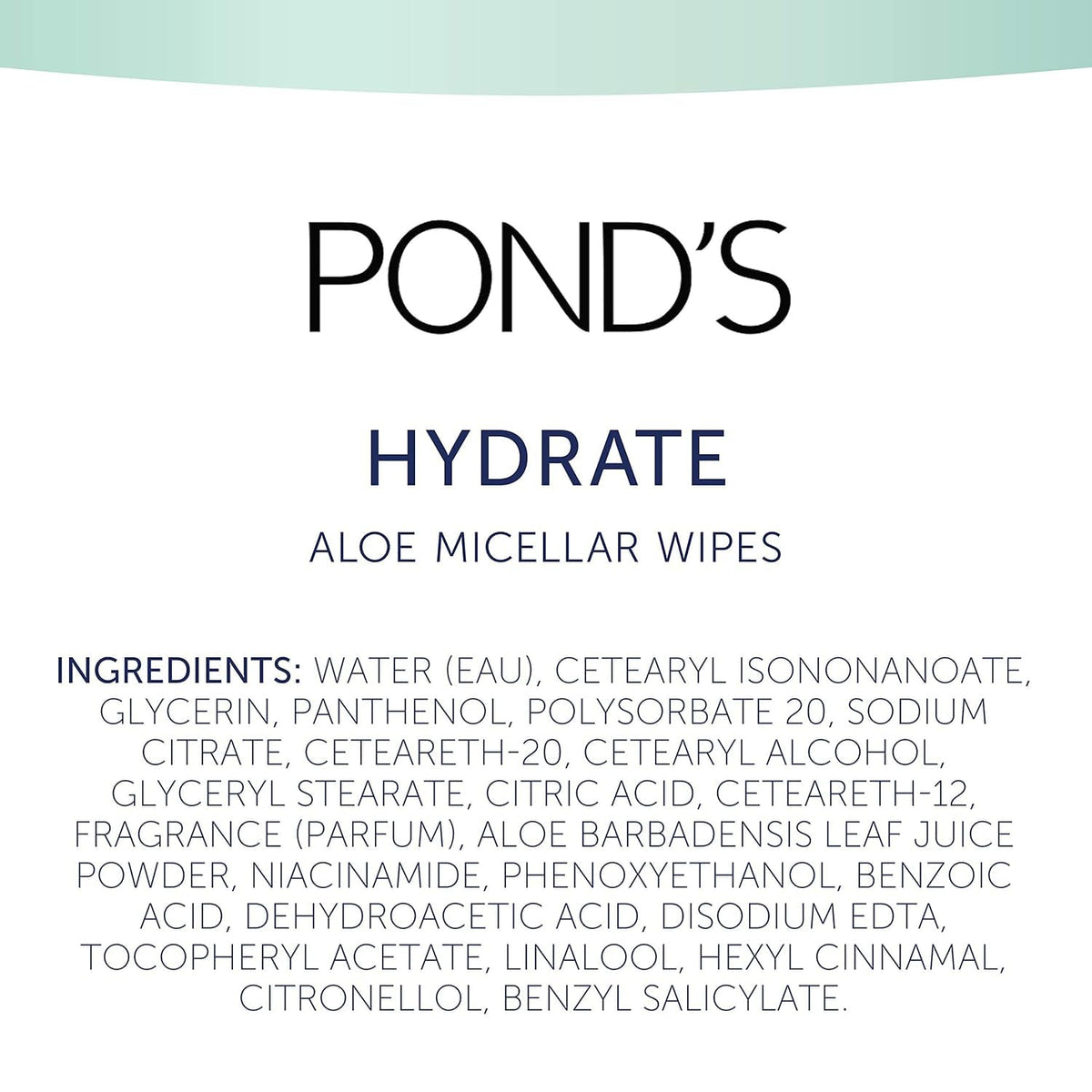 Pond's Vitamin Micellar Wipes For Dry Skin Hydrate Aloe Vera Removes Waterproof Makeup 25 Wipes (Pack of 2) POND'S
