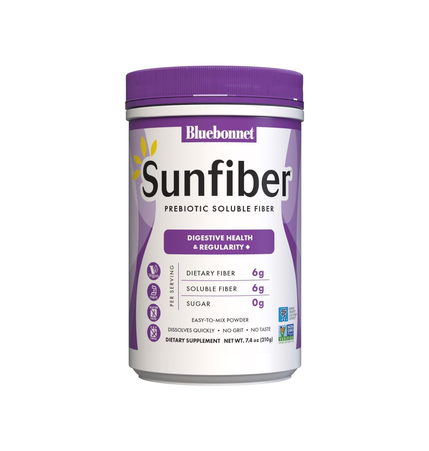 BlueBonnet Nutrition Sunfiber – 6 g of Plant Based Prebiotic Soluble Fiber – Supports Digestive Health* - Instant Dissolve – Non-GMO, Vegan, Kosher BlueBonnet