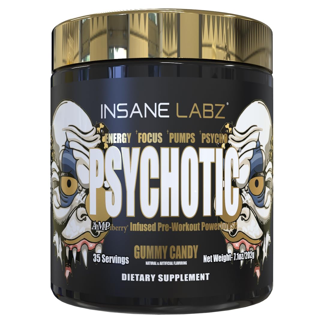 Insane Labz Psychotic Gold and Insane Veinz Gold Pre Workout Nitric Oxide Booster Stack, Increase Muscle Mass, Vascularity, Strength, Energy, Focus, Fruit Punch
