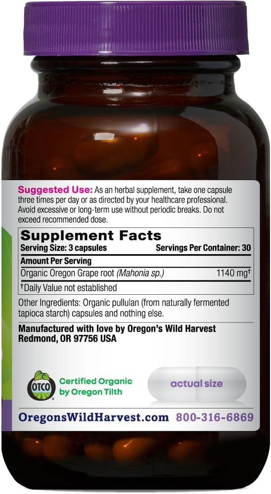 Oregon's Wild Harvest, Certified Organic Oregon Grape, Berberine Supplement, 1140 mg, 90 Count Gsupps Australia