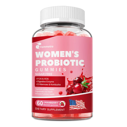 Femmetra 18-in-1 Probiotics for Women with Prebiotics - 200 Billion CFU with Digestive Enzyme, Cranberry, Kombucha - Sugar-Free Vaginal Gummies, Femmetra
