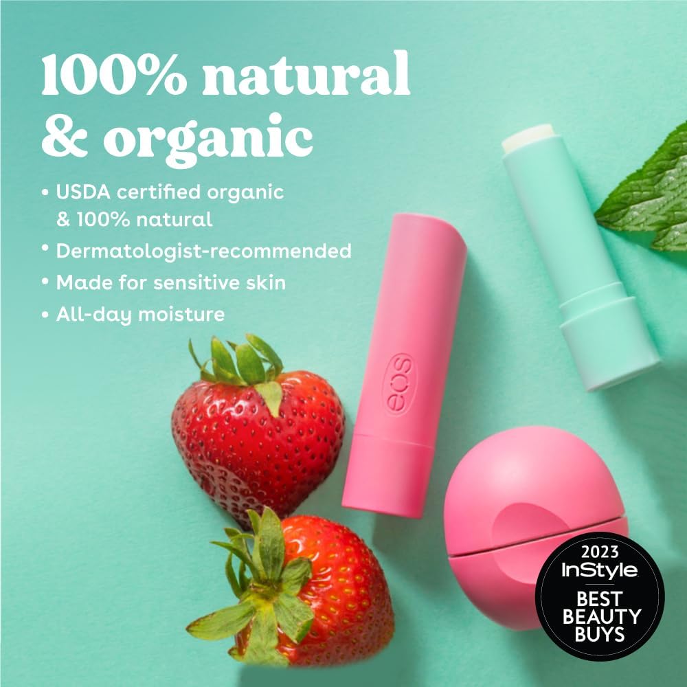 eos 100% Natural & Organic Lip Balm Sticks - Sweet Mint, All Natural Lip Balm, All-Day Moisture eos