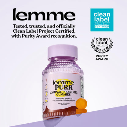 Lemme Purr Vaginal Probiotic Gummies for Women - Balanced pH, Healthy Odor, Yeast Balance & Flora Support + Vitamin C for Immune Health - Tasty Pineapple (60 Count)