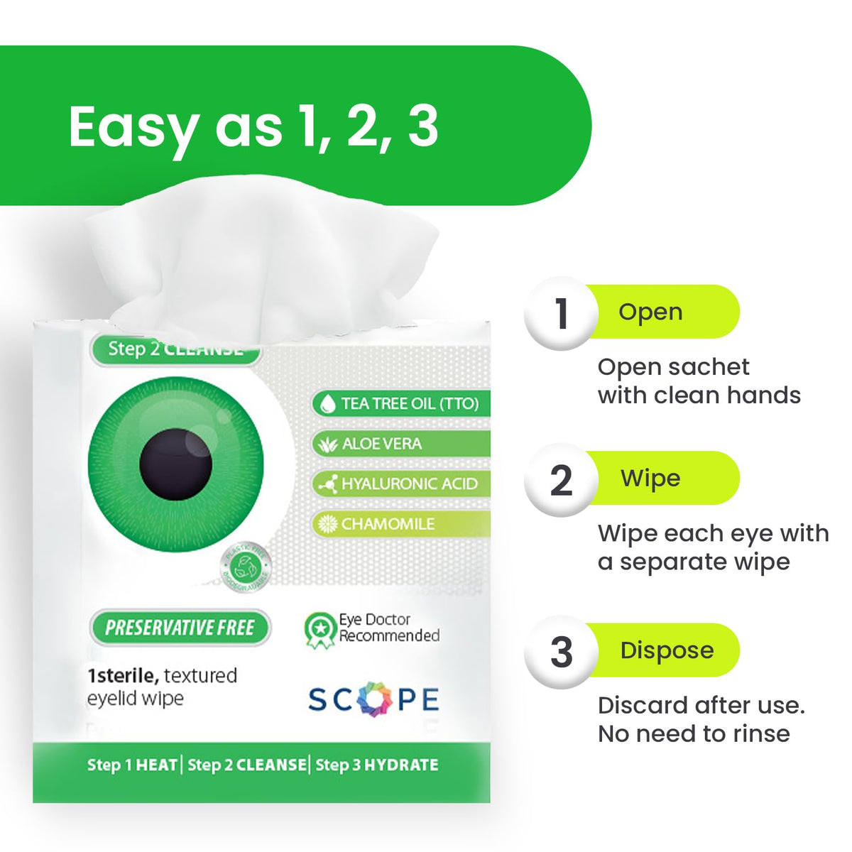 OPTASE TTO Eyelid Cleansing Wipes, 30 Count – Individually Wrapped Tea Tree Oil Eyelid Wipes – Preservative-Free Formula for Daily Use – Eye Doctor Recommended Tea Tree Eye Lid Cleanser Optase
