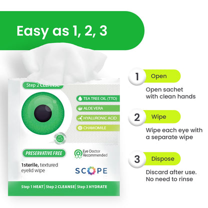 OPTASE TTO Eyelid Cleansing Wipes, 30 Count – Individually Wrapped Tea Tree Oil Eyelid Wipes – Preservative-Free Formula for Daily Use – Eye Doctor Recommended Tea Tree Eye Lid Cleanser Optase