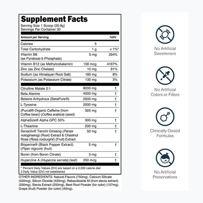 Transparent Labs Bulk Black Pre Workout - Clinically Dosed, Sugar Free Preworkout for Men and Women with Beta Alanine Powder, Citrulline Malate, & Caffeine - 30 Servings, Black Cherry