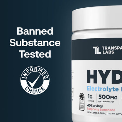 Transparent Labs Hydrate Naturally Sweetened Electrolytes Powder - Hydration Powder Electrolytes with Coconut Water, Calcium, Taurine, & Potassium - 40 Servings, Tropical Punch